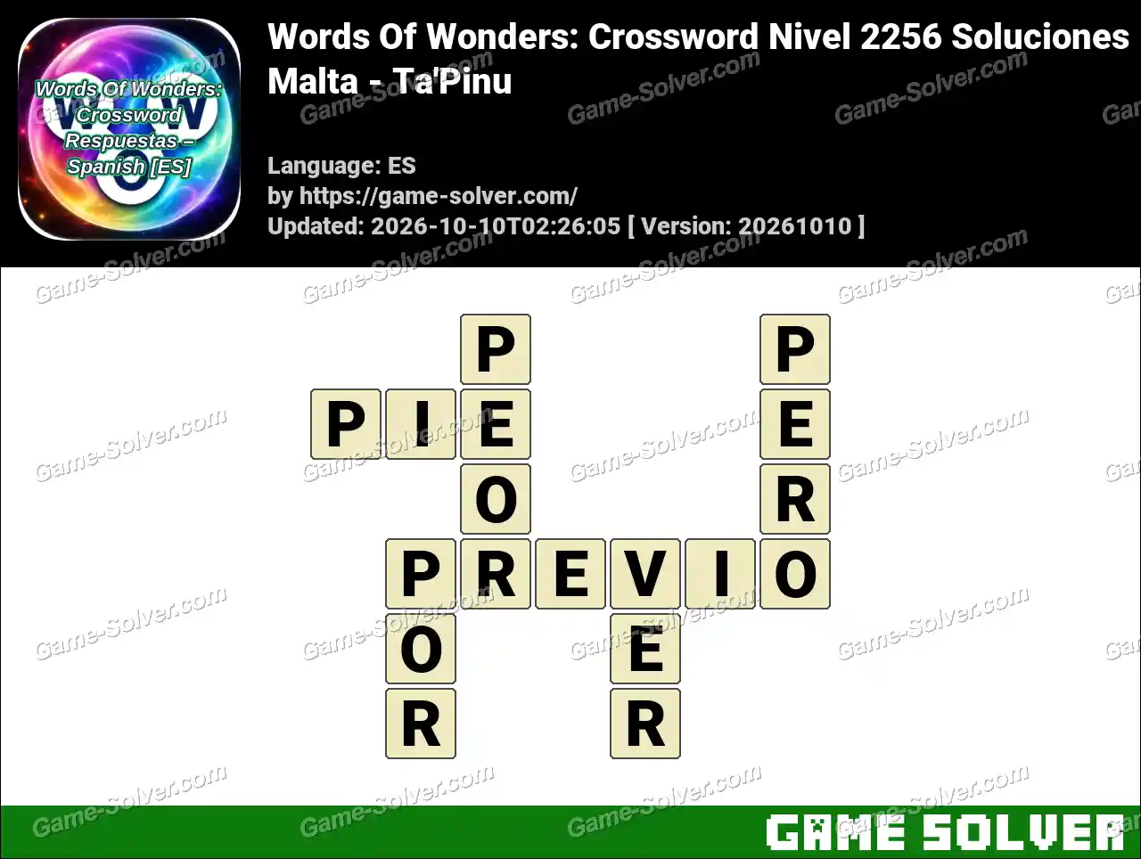 Words Of Wonders: Crossword Nivel 2256 Soluciones – Malta – Ta’Pinu